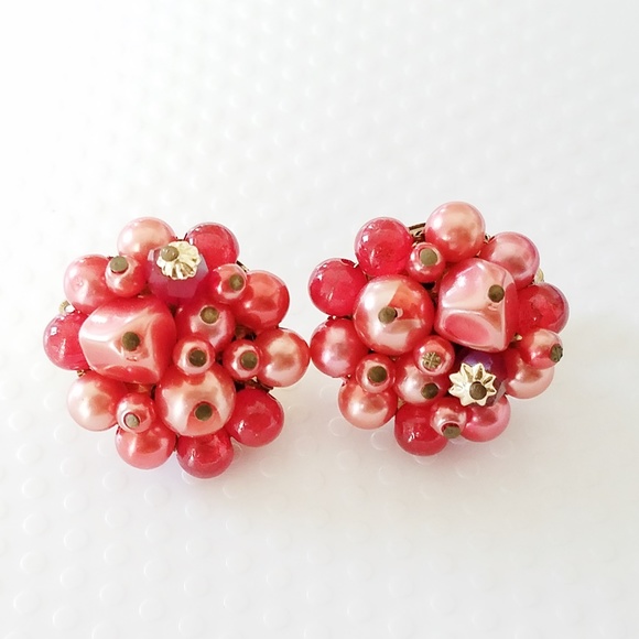 Jewelry Vintage Red Bead Cluster Clipon Earrings Poshmark